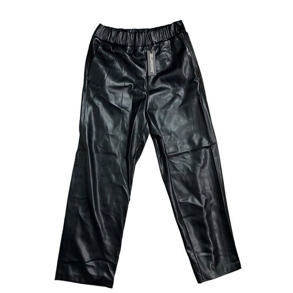 Blank NYC Pants WMNS S Black Faux Leather Cropped Straight Pockets Elastic Waist - Picture 2 of 15